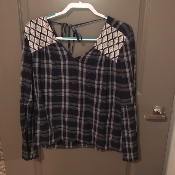 Caslon Tops - Navy blue plaid shirt. Size Small.